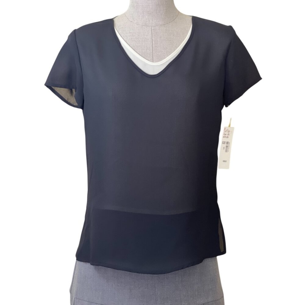 New Camille Claudel Sheer Crepe Feel Black with White Under Top Women's Size Sm